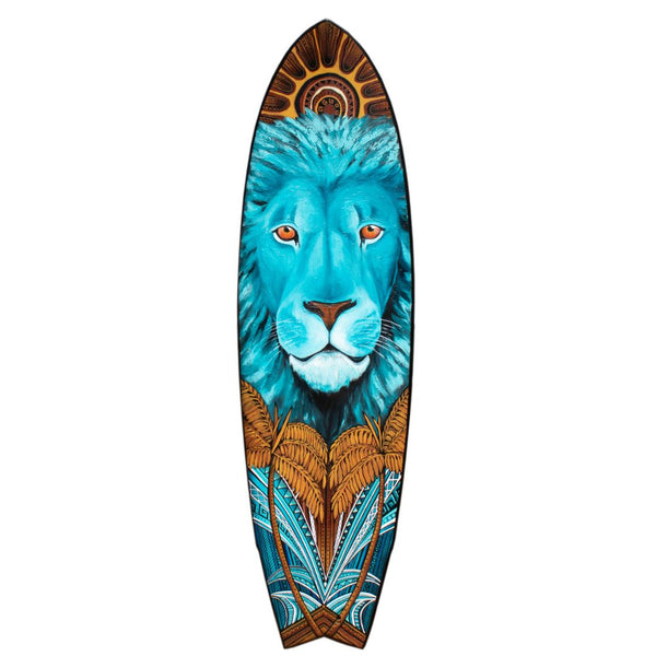 Tribal King hand painted surfboard by Kat Geesaman with Ransom Studios